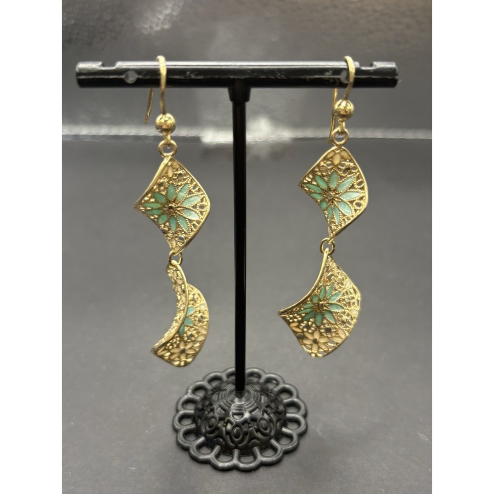 Italian Gold Sterling Silver Enamel Twist Earrings 925 8.9 Grams G15